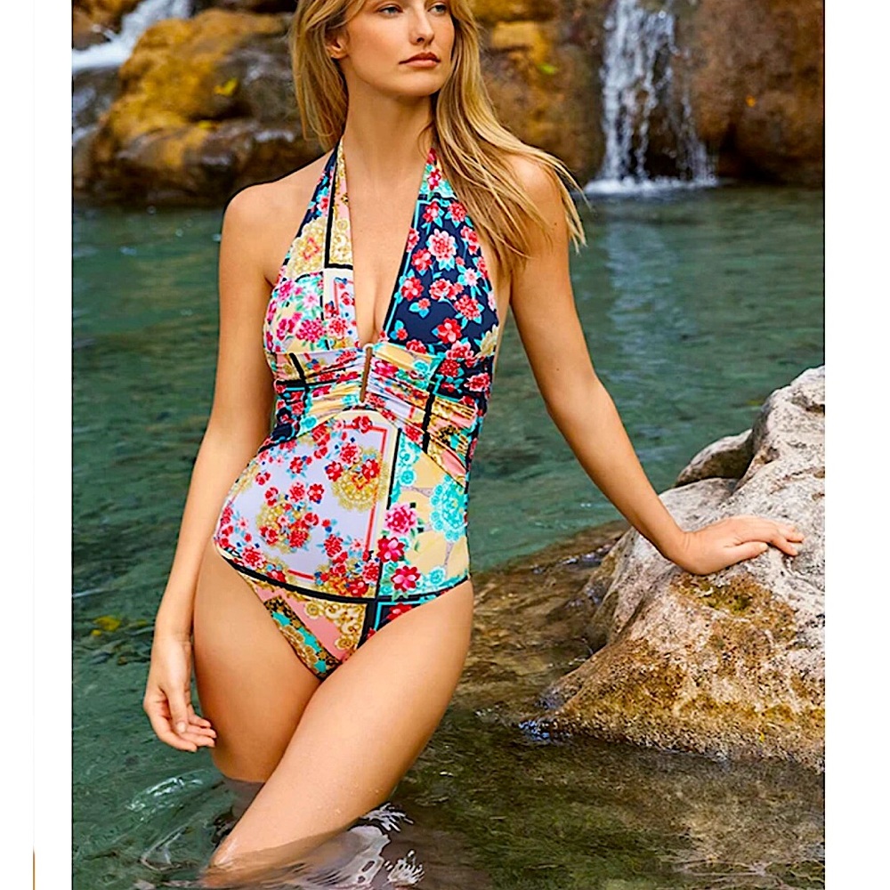 JOHNNY WAS Jasper Plunge 1 Piece Swimsuit